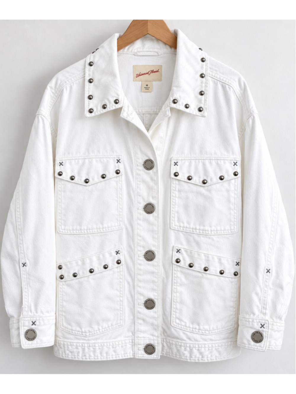 Universal Threads Cream White Studded Denim Jacket Oversized Coat New Size XLL